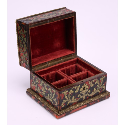 1178 - A 19th century Boulle and ebonised cube shaped scent casket, domed hinged cover, brass and tortoises... 