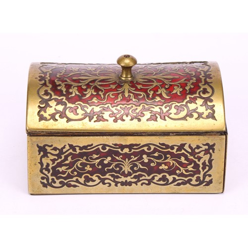 1179 - A 19th century Boulle and ebonised tea caddy, overhanging hinged cover, brass and tortoiseshell marq... 