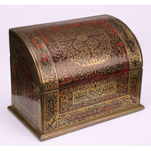 1180 - A 19th century Boulle and ebonised desk tidy box, brass and tortoiseshell marquetry, the hinged demi... 