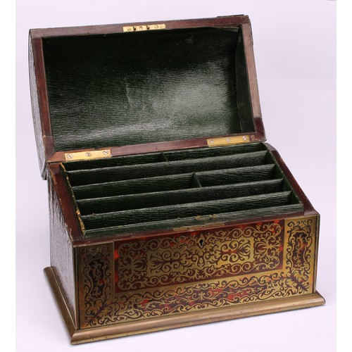 1180 - A 19th century Boulle and ebonised desk tidy box, brass and tortoiseshell marquetry, the hinged demi... 