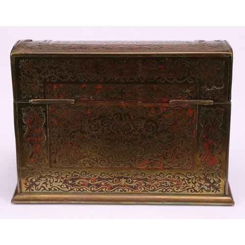 1180 - A 19th century Boulle and ebonised desk tidy box, brass and tortoiseshell marquetry, the hinged demi... 