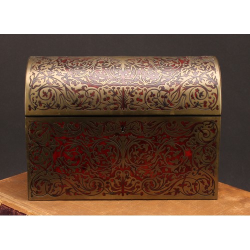 1181 - A 19th/early 20th century Boulle and ebonised desk tidy box, brass and tortoise shell marquetry, the... 