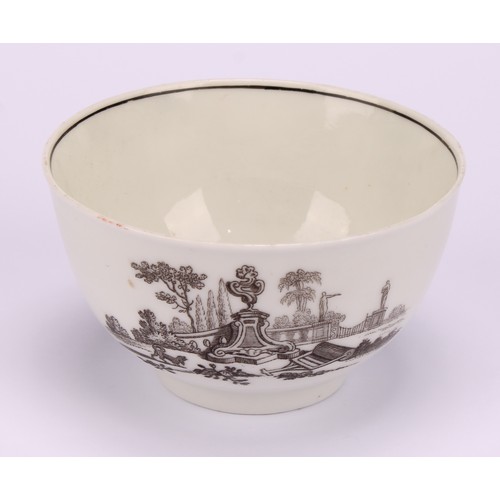 87 - A Worcester tea bowl and saucer, after Robert Hancock, printed in monochrome with L’ Amour, the sauc... 