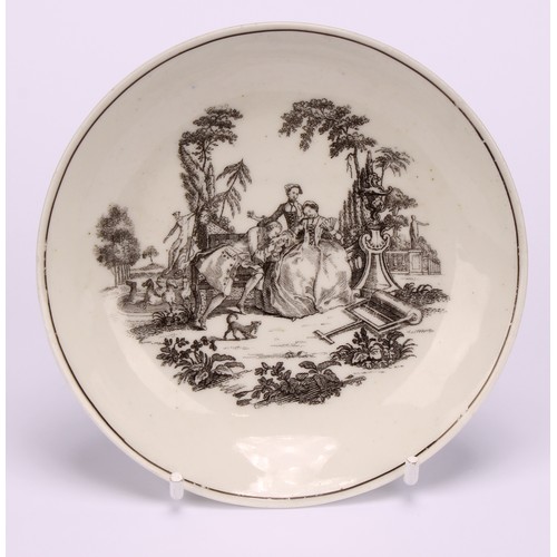 87 - A Worcester tea bowl and saucer, after Robert Hancock, printed in monochrome with L’ Amour, the sauc... 