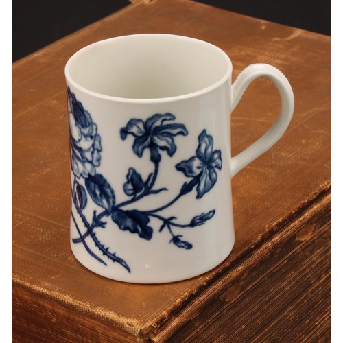 88 - A Worcester Thorny Rose pattern mug, decorated in underglaze blue with large rose and other flowers,... 