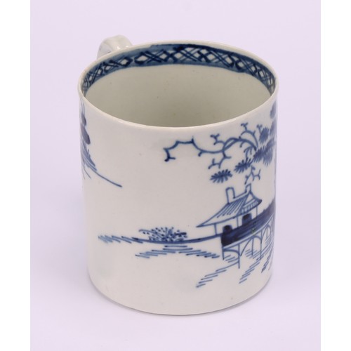 50 - A Liverpool Long Bridge pattern coffee can, in underglaze blue, 6.5cm high, c.1770; a Liverpool reed... 