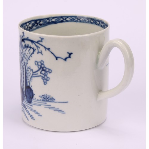 50 - A Liverpool Long Bridge pattern coffee can, in underglaze blue, 6.5cm high, c.1770; a Liverpool reed... 