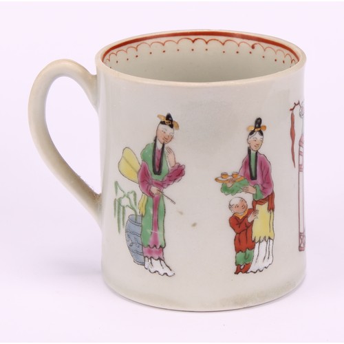 77 - A Worcester Chinese Family pattern coffee cup, decorated in polychrome and white enamel, picked out ... 