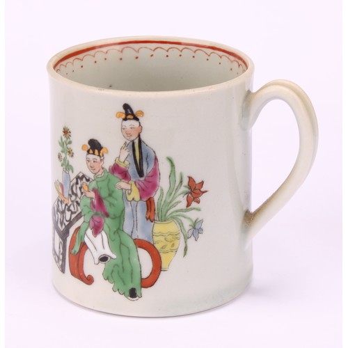 77 - A Worcester Chinese Family pattern coffee cup, decorated in polychrome and white enamel, picked out ... 