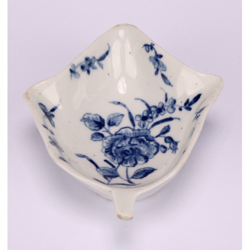 58 - A rare Worcester leaf shaped dish, after Lund’s Bristol, decorated in underglaze blue with Formal Ro... 