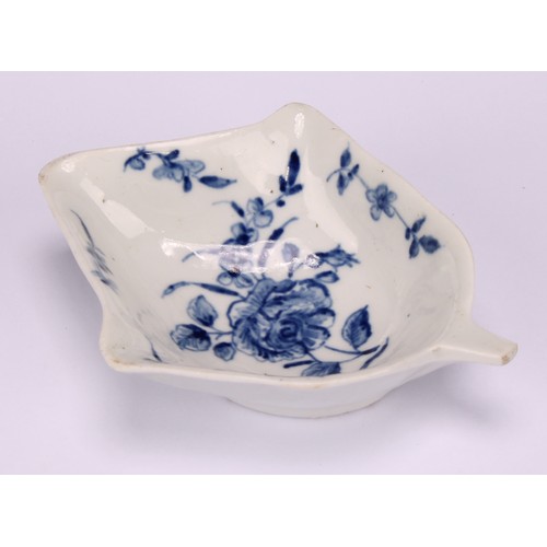 58 - A rare Worcester leaf shaped dish, after Lund’s Bristol, decorated in underglaze blue with Formal Ro... 