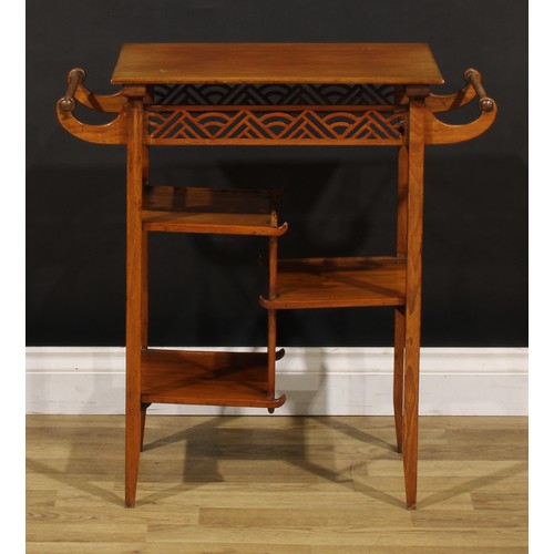 1366 - An Aesthetic Movement period Anglo-Japanese walnut salon table, rectangular top flanked by handles, ... 