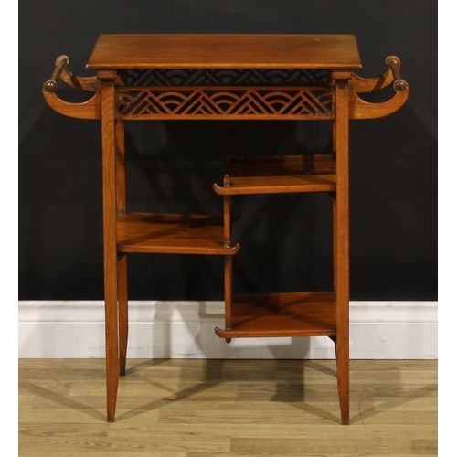 1366 - An Aesthetic Movement period Anglo-Japanese walnut salon table, rectangular top flanked by handles, ... 