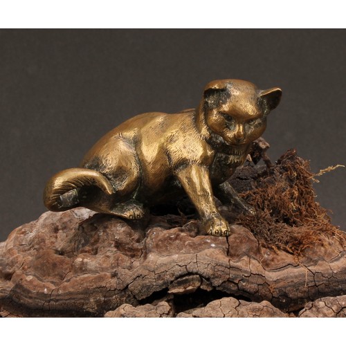 1185 - An Austrian cabinet bronze, of a playful cat, 9cm long, c.1900