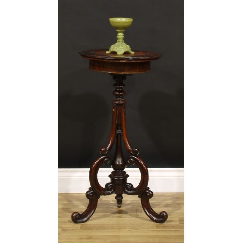 1864 - A Victorian rosewood tripod bloom table or aspidistra stand, circular top with later removable cover... 