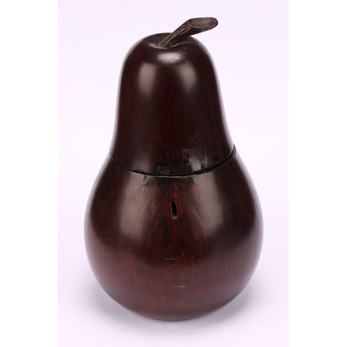 1378 - Treen - a novelty tea caddy, as a pear, the hinged cover with stalk finial, 17cm high