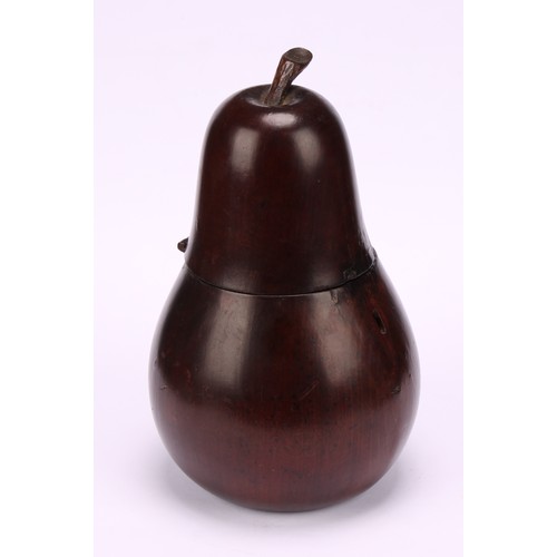 1378 - Treen - a novelty tea caddy, as a pear, the hinged cover with stalk finial, 17cm high