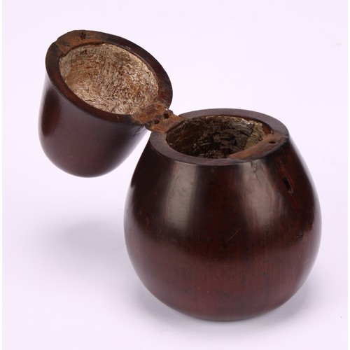 1378 - Treen - a novelty tea caddy, as a pear, the hinged cover with stalk finial, 17cm high