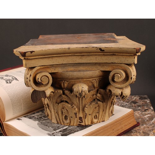 1546 - Architectural Salvage - a 19th century oak carved Corinthian capital, 22cm high, 31cm wide, 20cm dee... 