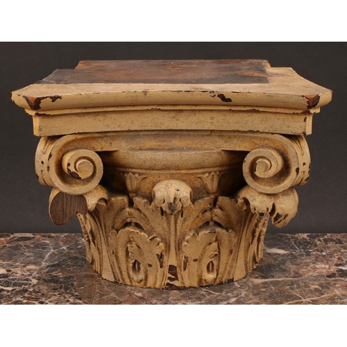 1546 - Architectural Salvage - a 19th century oak carved Corinthian capital, 22cm high, 31cm wide, 20cm dee... 