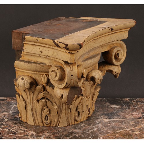 1546 - Architectural Salvage - a 19th century oak carved Corinthian capital, 22cm high, 31cm wide, 20cm dee... 