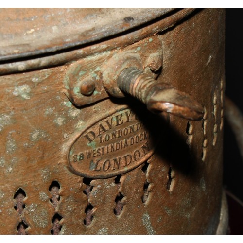 1177 - A Davy & Co London Ltd. ship's cabin oil lantern, the hinged conical cover enclosing a later lamp so... 