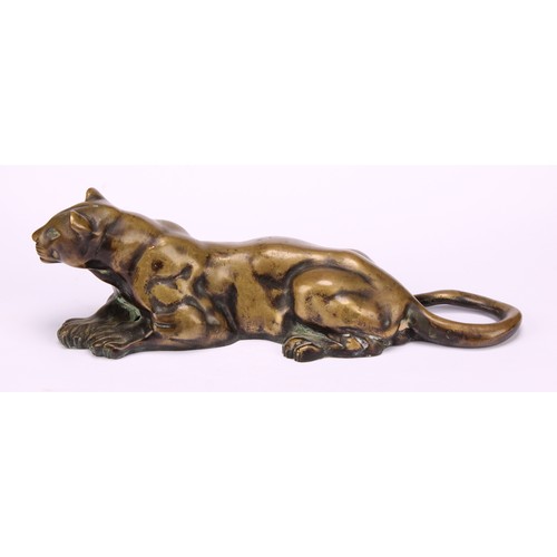 1570 - A Romantic School style bronze, after Antoine-Louis Barye (1795-1875), The Panther of Tunis, 23cm lo... 