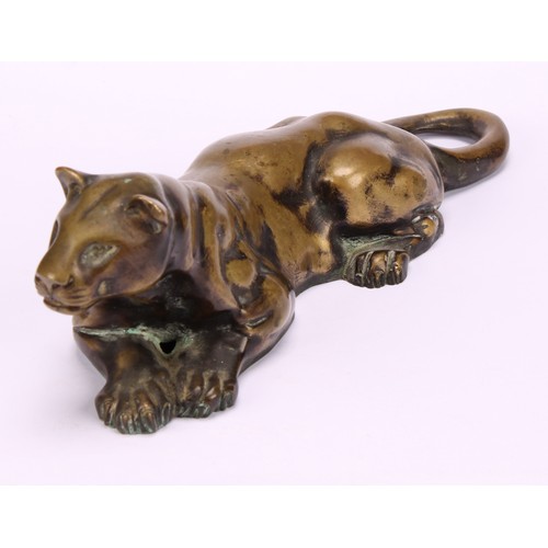 1570 - A Romantic School style bronze, after Antoine-Louis Barye (1795-1875), The Panther of Tunis, 23cm lo... 