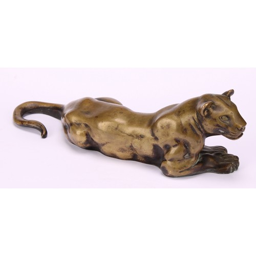 1570 - A Romantic School style bronze, after Antoine-Louis Barye (1795-1875), The Panther of Tunis, 23cm lo... 