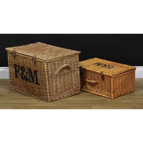 135 - A large Fortnum & Mason wicker two-handled hamper, 39.5cm high, 58cm wide excluding handles; another... 