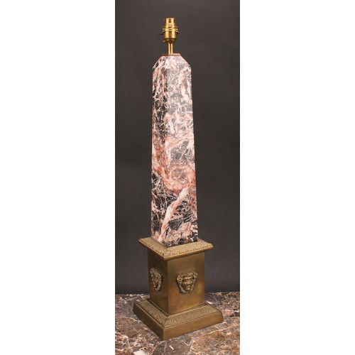 1249 - A pair of Neo-Classical style bronze and marble obelisk table lamps, black and red marble obelisk, m... 