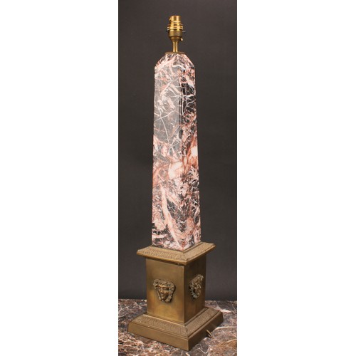 1249 - A pair of Neo-Classical style bronze and marble obelisk table lamps, black and red marble obelisk, m... 