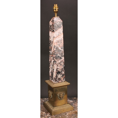 1249 - A pair of Neo-Classical style bronze and marble obelisk table lamps, black and red marble obelisk, m... 