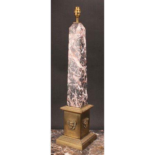 1249 - A pair of Neo-Classical style bronze and marble obelisk table lamps, black and red marble obelisk, m... 