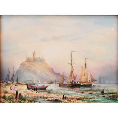 124 - An English porcelain rectangular plaque, possibly Lynton, painted by Stefan Nowacki, signed, Sailing... 