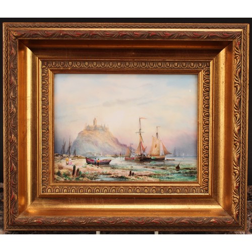 124 - An English porcelain rectangular plaque, possibly Lynton, painted by Stefan Nowacki, signed, Sailing... 