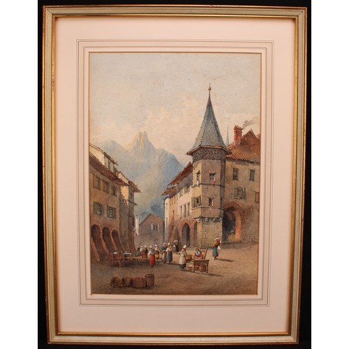 377 - Attributed to Samuel Prout (1783-1852)
Continental Street Scene, Washing Day
watercolour, 45.5c, x 3... 