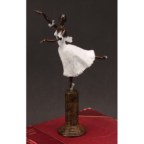 1934 - Tom Merrifield (1932-2021), a bronze figure of a ballerina, Giselle, marble fluted column on a stepp... 