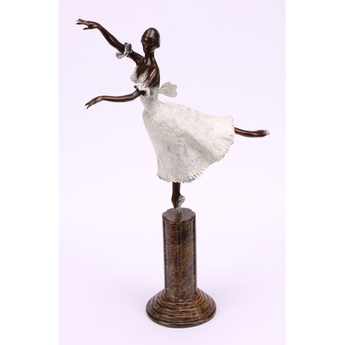 1934 - Tom Merrifield (1932-2021), a bronze figure of a ballerina, Giselle, marble fluted column on a stepp... 