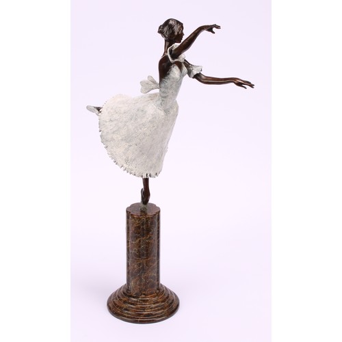 1934 - Tom Merrifield (1932-2021), a bronze figure of a ballerina, Giselle, marble fluted column on a stepp... 