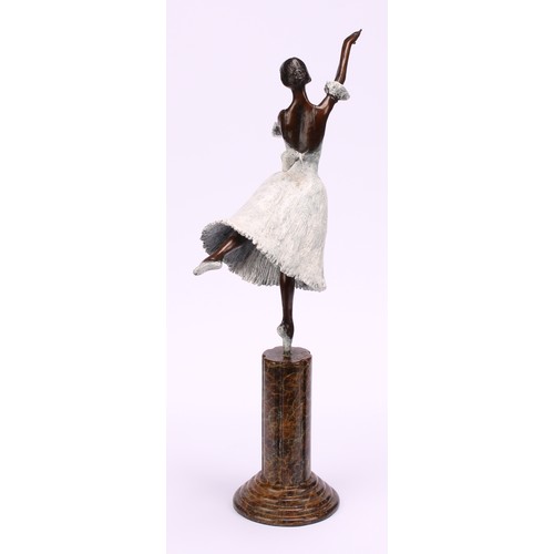 1934 - Tom Merrifield (1932-2021), a bronze figure of a ballerina, Giselle, marble fluted column on a stepp... 