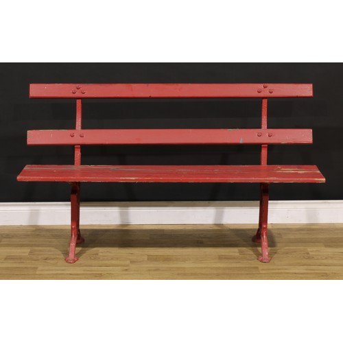 1340 - A late Victorian cast iron framed bench, by Unity Wood & Iron Co., Padiham, folding seat, 78cm high,... 