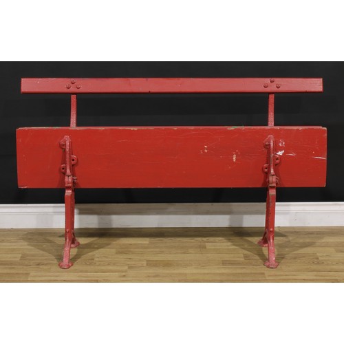 1340 - A late Victorian cast iron framed bench, by Unity Wood & Iron Co., Padiham, folding seat, 78cm high,... 