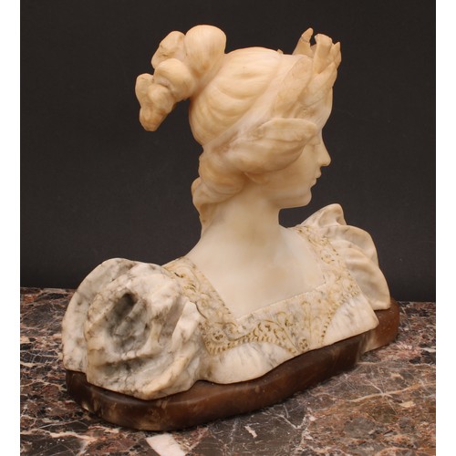 1933 - Sophie Adolfo Cipriani (fl.1880-1930), an alabaster bust, Young Maiden, brown onyx base, 30cm high, ... 