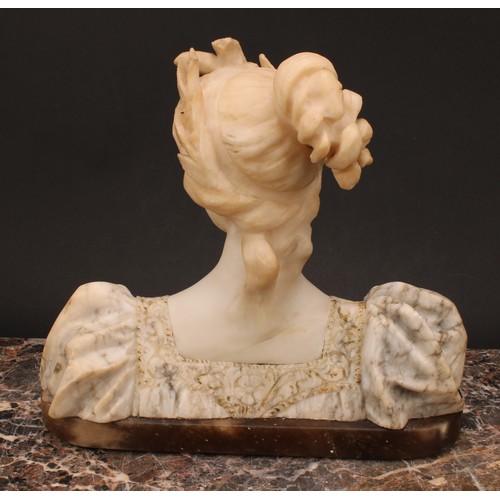 1933 - Sophie Adolfo Cipriani (fl.1880-1930), an alabaster bust, Young Maiden, brown onyx base, 30cm high, ... 