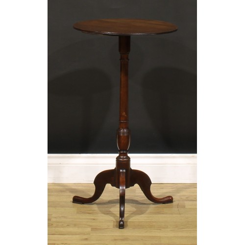 1186 - A George III mahogany wine table, circular top with channelled edge, turned column, cabriole legs, p... 