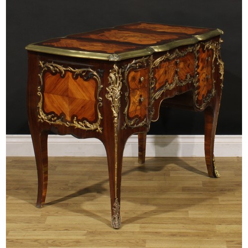 1380 - A 19th century French gilt metal mounted fruitwood and marquetry coiffeuse, in the Louis XV taste, t... 