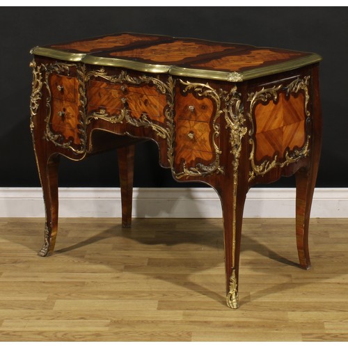 1380 - A 19th century French gilt metal mounted fruitwood and marquetry coiffeuse, in the Louis XV taste, t... 