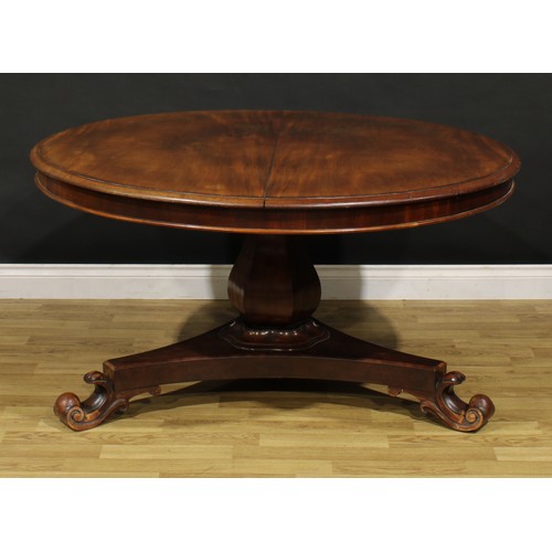 1352 - A Victorian mahogany centre table, circular tilting top with moulded edge, panelled baluster column,... 