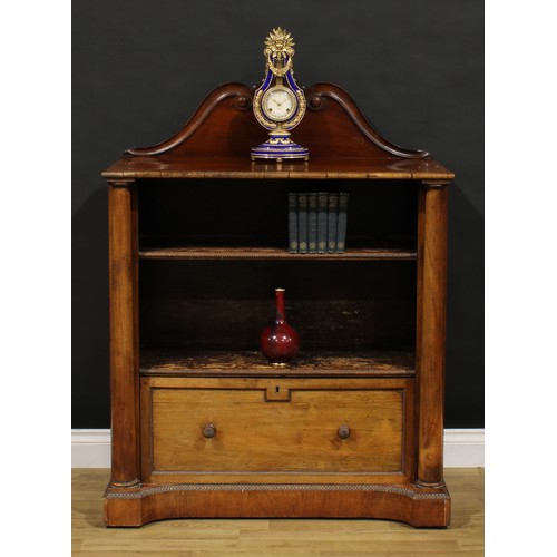 1206 - A George IV rosewood library pier bookcase, shaped swan neck half-gallery carved and applied with a ... 